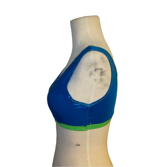 Handmade Blue Metallic Alien Rave Festival Set Rave Hood Sports Bra - Picture 4 of 7